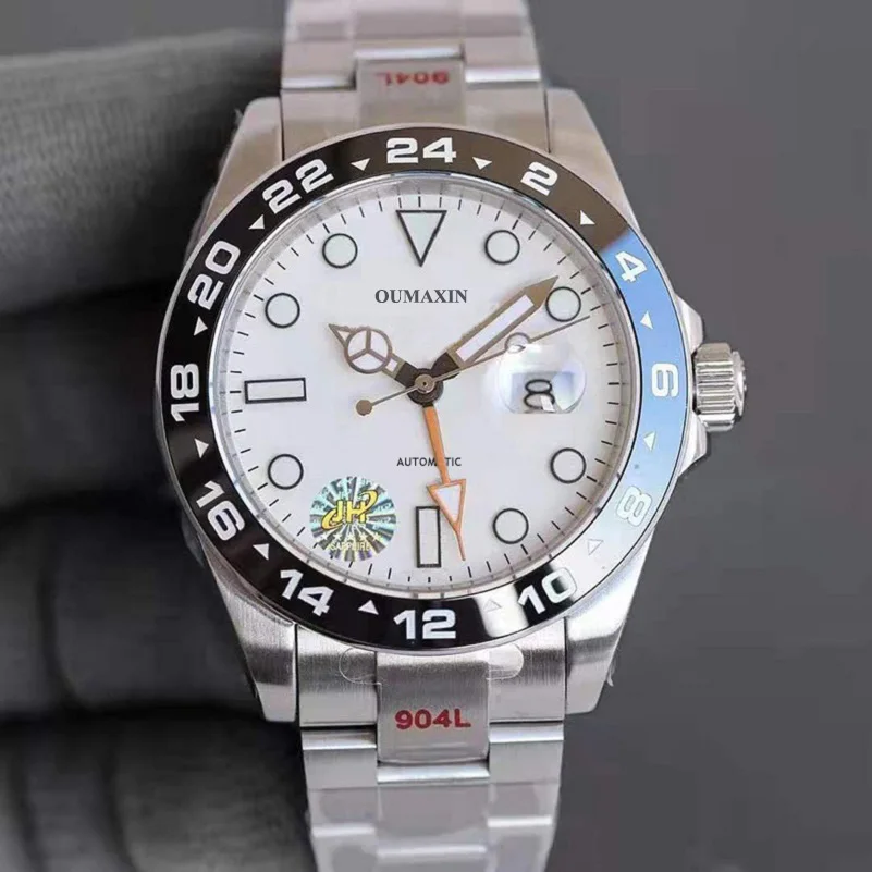 

42mm new men's watch automatic mechanical GMT white dial imported 316L stainless steel storage luminous
