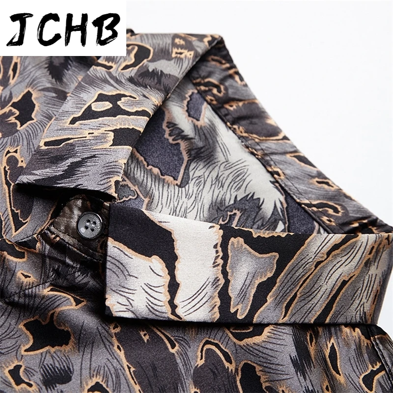 

Print Leopard Mens Satin Silk Shirts Short Sleeve Plus Size Dresses Summer 2021 Stylish Men's Clothing Blouses Hawaiian Social
