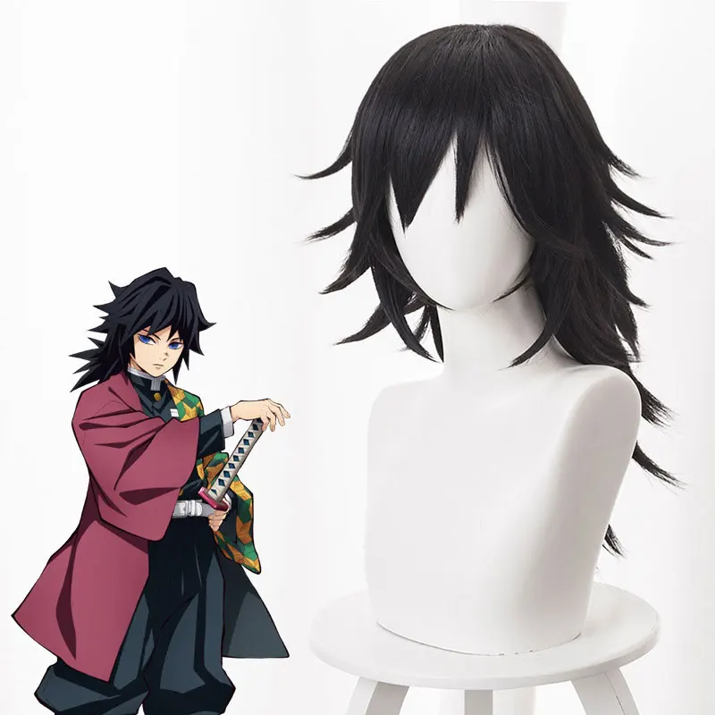 

Kimetsu no Yaiba Tomioka Giyuu Cosplay Wig Demon Slayer Halloween Anime Fulffy Short Hair Cosplay Accessories