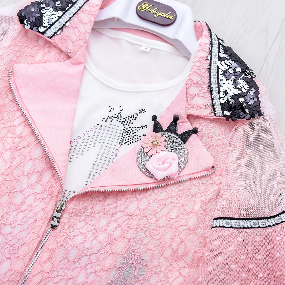 

Yoliyolei 3pcs/Set Kids Casual Girl Dresses Coat +Dress +T-shirt Elegant Princess Long Sleeve Lace Flower For Girl Clothing