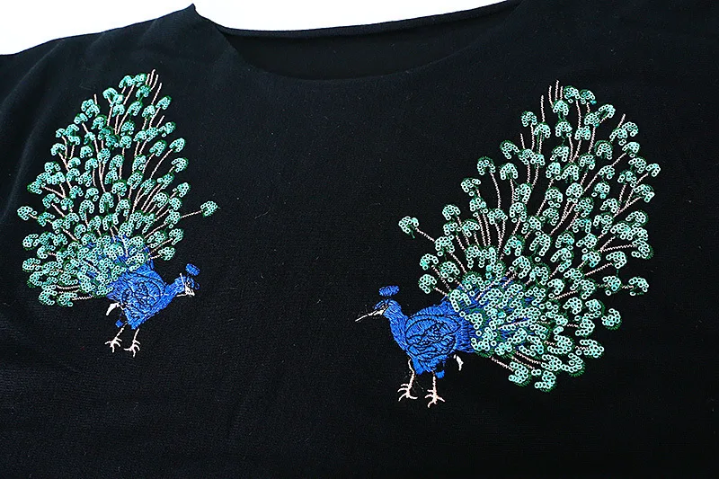 Will Code Suit-dress Round Neck Loose Pullover Joker Embroidery Peacock Knitting Skirt Sweater Fat Mm Autumn 200 Jin |