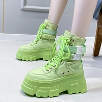 rimocy green punk chunky platform motorcycle boots women autumn winter gothic shoes woman thick bottom lace up ankle botas mujer