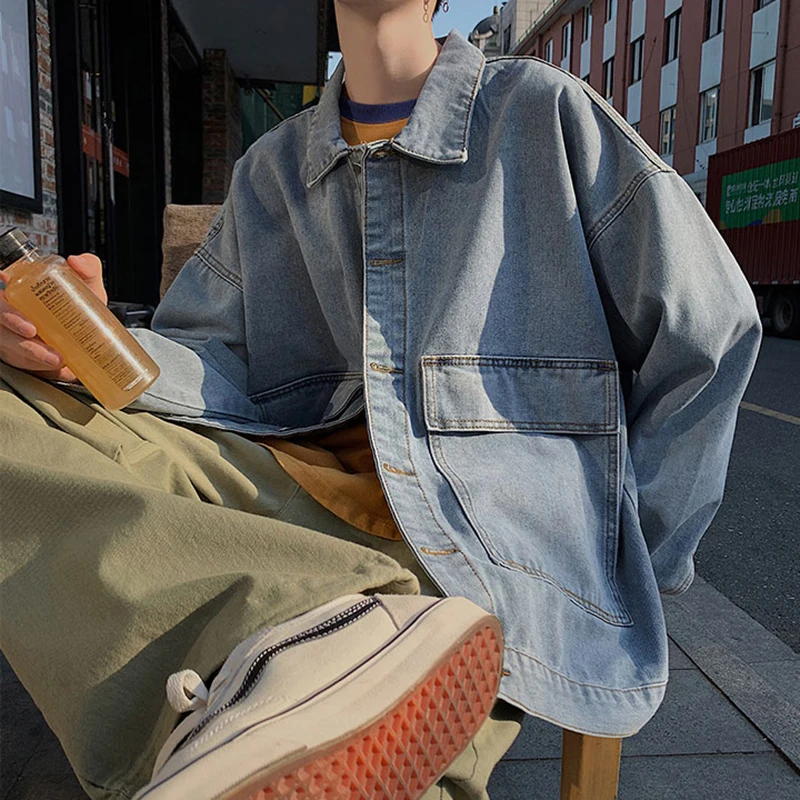 

Men Jackets BF Hip-pop Denim Jacket Teenager Harajuku Vintage Baggy Pockets Retro Streetwear Oversize 3XL High Street Outwear