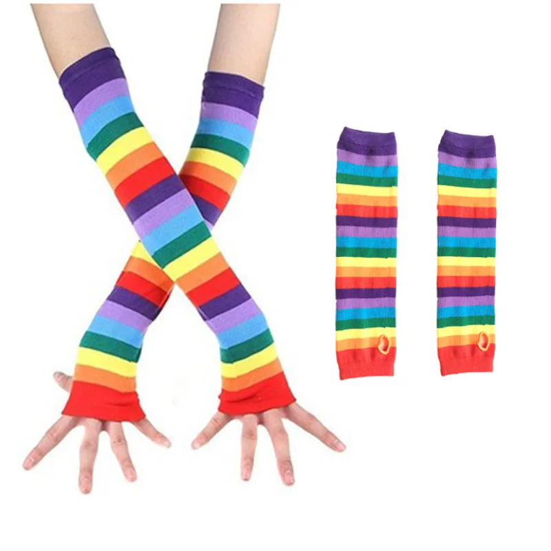 

A Pair of Rainbow Sunscreen Ice Sleeves Cute Harajuku Style Seven Colors Straight Thumbs-up Two Styles of Women's Sleeves