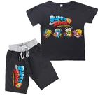 Новинка 2020 года; Модная футболка для маленьких мальчиков серии Super Zings 4 + шорты; Костюм для девочек с принтом; Повседневные детские комплекты одежды
