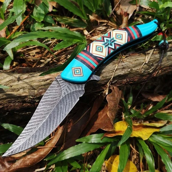 Карманный тактический нож Радужный красивый цвет ручной работы для листьев