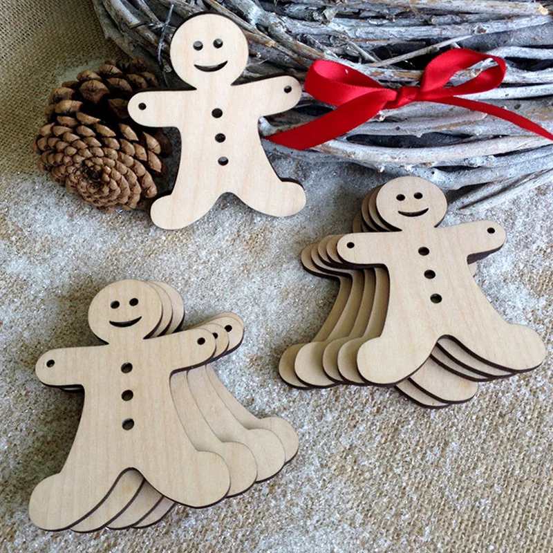 

10pcs Wooden Christmas Tree Hanging Ornaments Biscuit Man Home Xmas Tree Small Pendant Christmas New Year Party Decoration