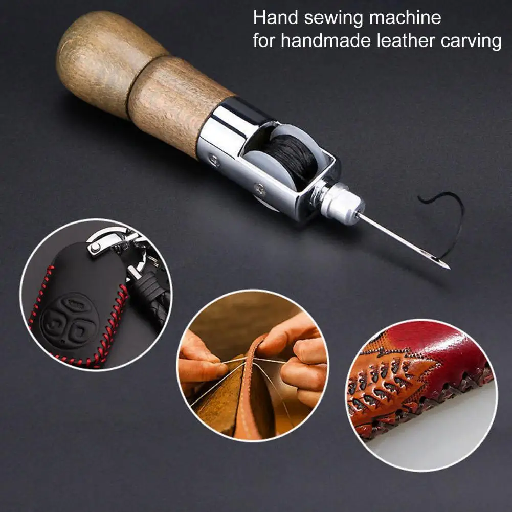 

Leather Hand Stitcher Handheld Comfortable to Grip Wood Handle Professional Stitching Awl Set for Thick Fabric Leather Sewing Aw