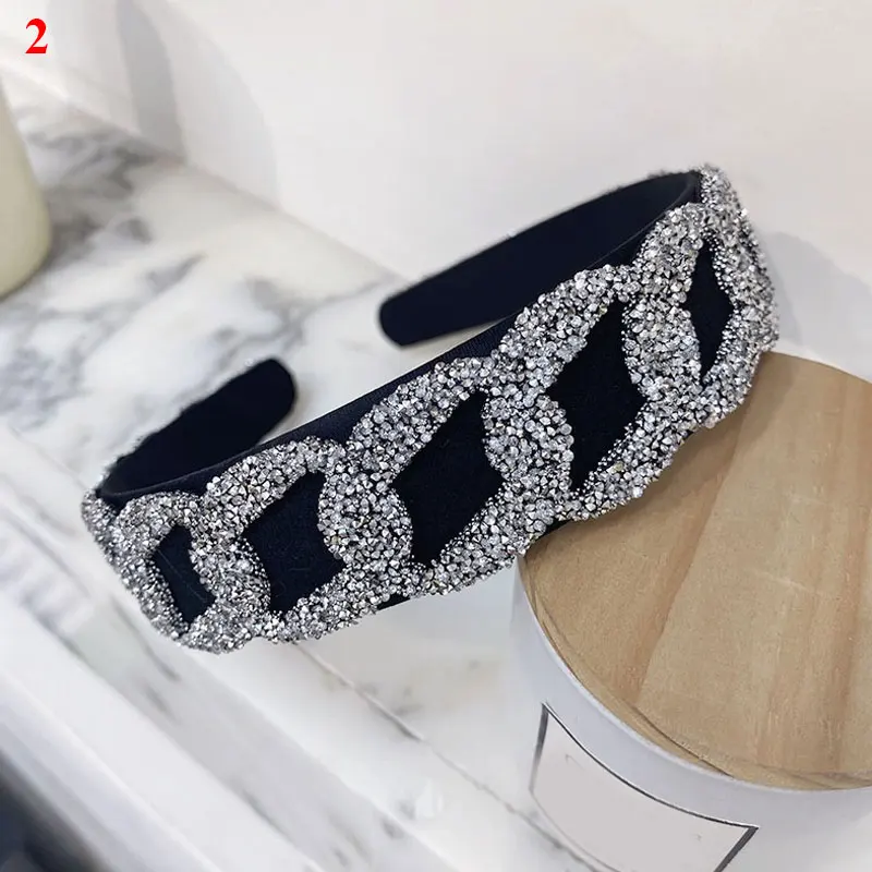 

New Fashion Women's Hairband Wide Side Classic Crystal Chain Gray White Headband Casual Party Travel Hair Accessories