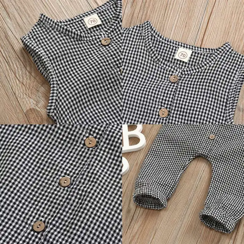 

2020 Baby Summer Clothing Newborn Baby Girl Boy Clothes Sleeveless Plaids Romper Jumpsuit Overall Casual Outfits