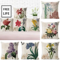 45cmx45cm square retro pillow case colorful single side flowers printing pillows sofa cotton linen cushions home textile decor