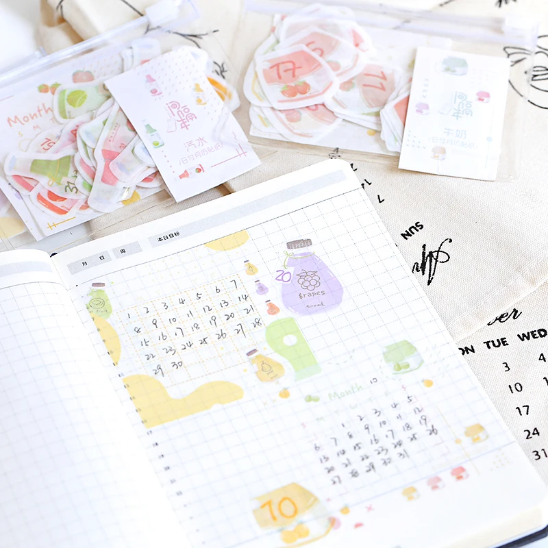64 pcs/Pack Creative Month Calendar Writable Paper Stickers Decoration DIY Album Diary Scrapbooking Label Stationery | Канцтовары для