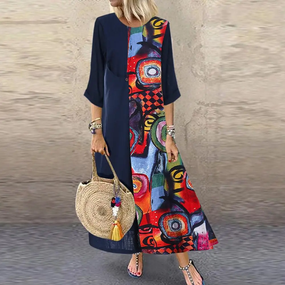 Женское винтажное платье макси в стиле бохо летнее и осеннее большого размера с