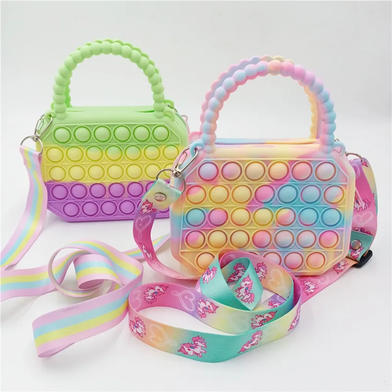 Pop Fidget Toys It Silicone Push Bubble Crossbody Bag Sensory Reliver Stress Autism s Kids Handbag Coin Pouch Purse Gifts