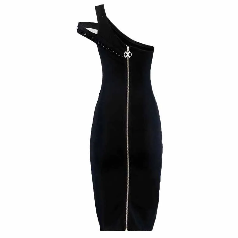 

Wholesale 2020 woman's dress black Beading Shoulder Fashion casual celebrity boutique cocktail party bandage dress