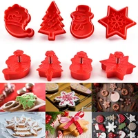 4pcs 3d stamp biscuit mold christmas tree snowman plastic baking mold biscuit cookie cutter kitchen fondant cake decorating tool