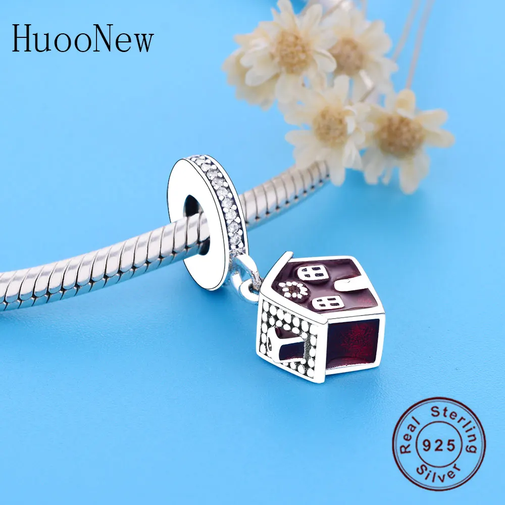 Красная эмаль простой домашний дом Висячие Подвески оригинальный браслет Pulseira