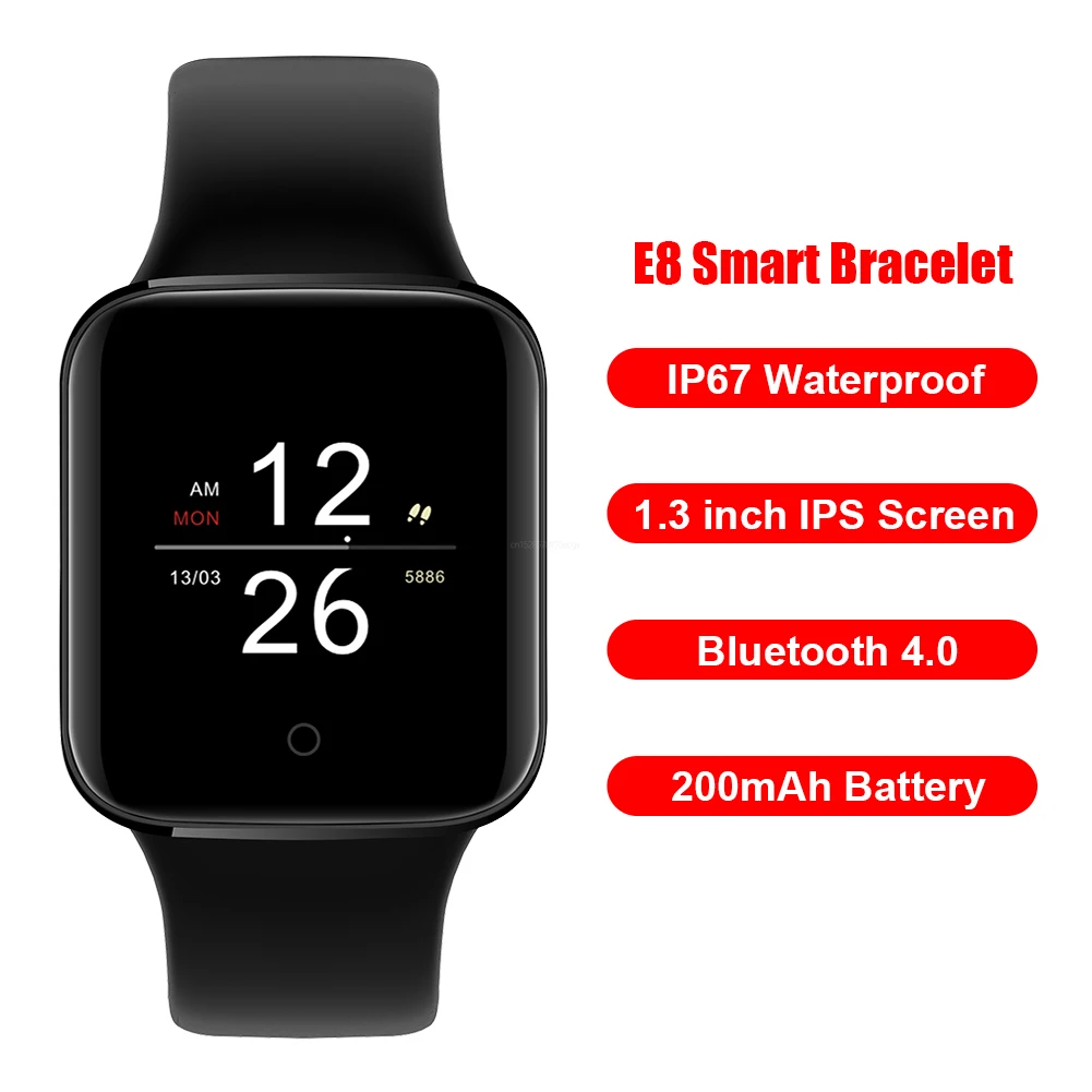 

Smart Watch Vibration Reminder Smart Bracelet Set 4.0 Waterproof Elegant Watch E8 1.3 inch Touch Bluetooth Comfortable Element