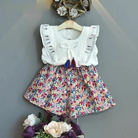 baby embroidery clothes sets girls summer bow sleeveless shirt flower loose shorts two piece kids clothing suit casual clothes