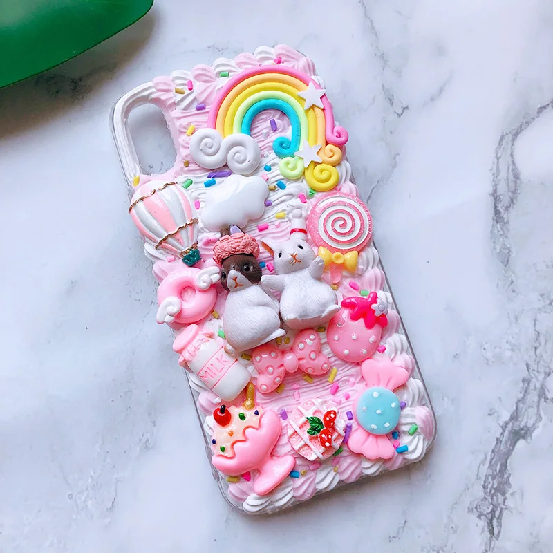 DIY чехол для Samsung Note10 plus 3D rabit телефона Galaxy s10 S6/s7/s8/9 + ручной работы кремовый note8/9