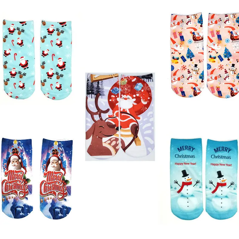 

2021 New Christmas Cartoon Santa Elk Happy Socks Moose Funny Winter Ankle Cotton Female Socks Happy Christmas
