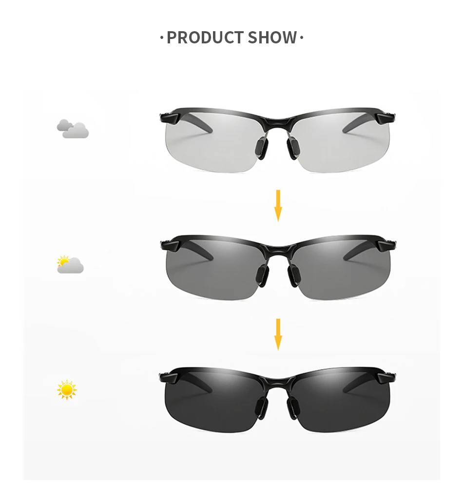 Photochromic Sunglasses Men Polarized Driving Chameleon Glasses Male Change Color Sun Glasses Day Night Vision Driver's Eyewear