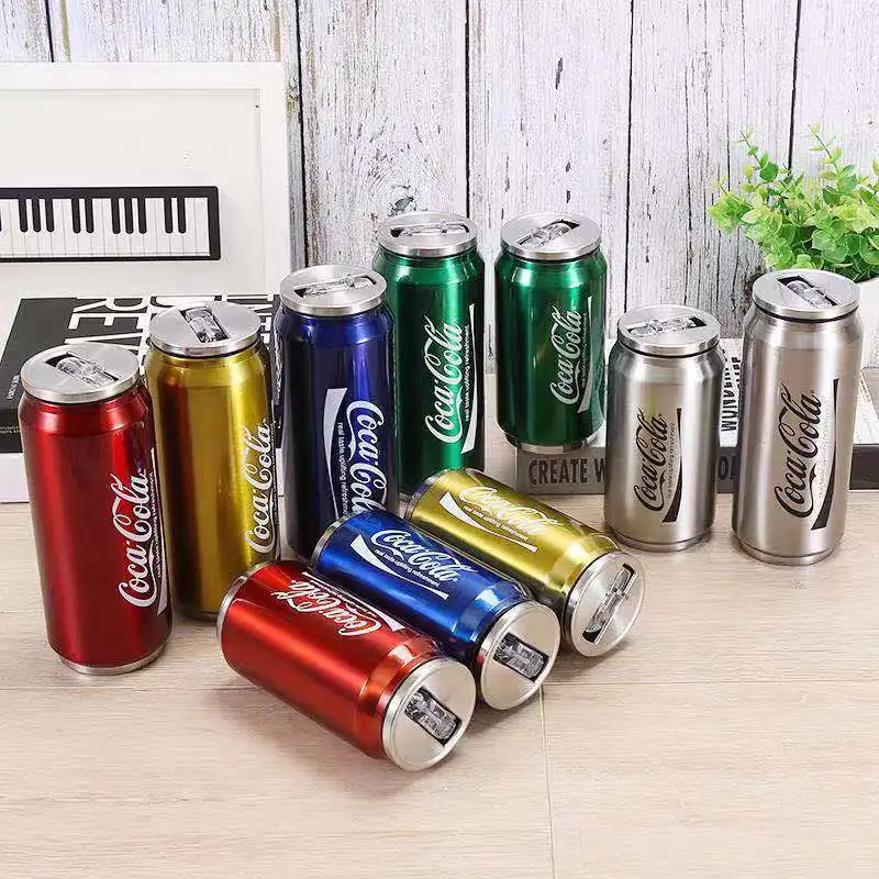 

300ML/500ML Creative Vacuum Flask Cans Water Cup Stainless Steel Beverage Can Thermos Cartoon Straw Cup Water Bottle