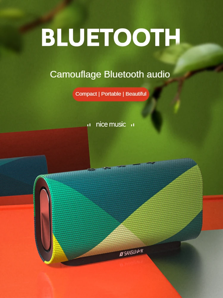 Беспроводная колонка Sansui T8 2021 года нового образца для дома и отдыха на природе, портативный миниатюрный формата с большой громкостью, технологией 3D-объемного звука и усилением низких частот для получения супердинамичного баса.