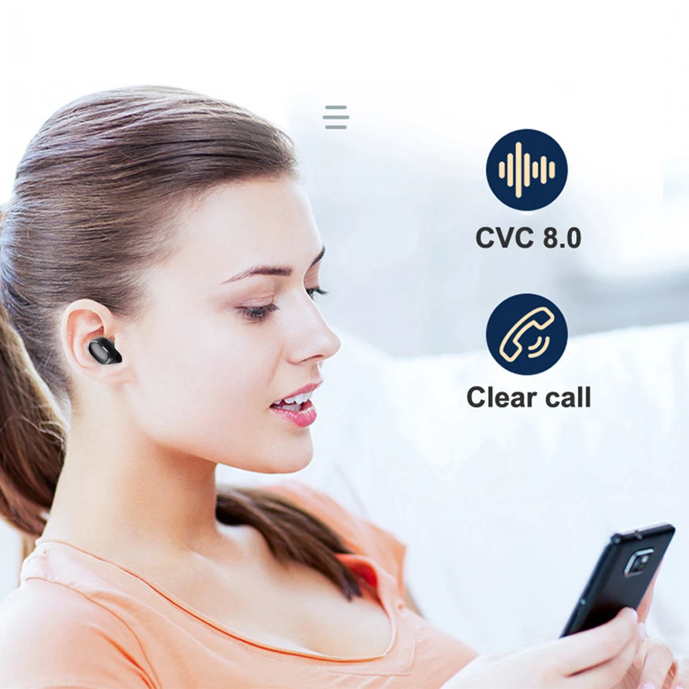 Беспроводная гарнитура kebidu Спортивная прочная для прослушивания Bluetooth TWS дисплей