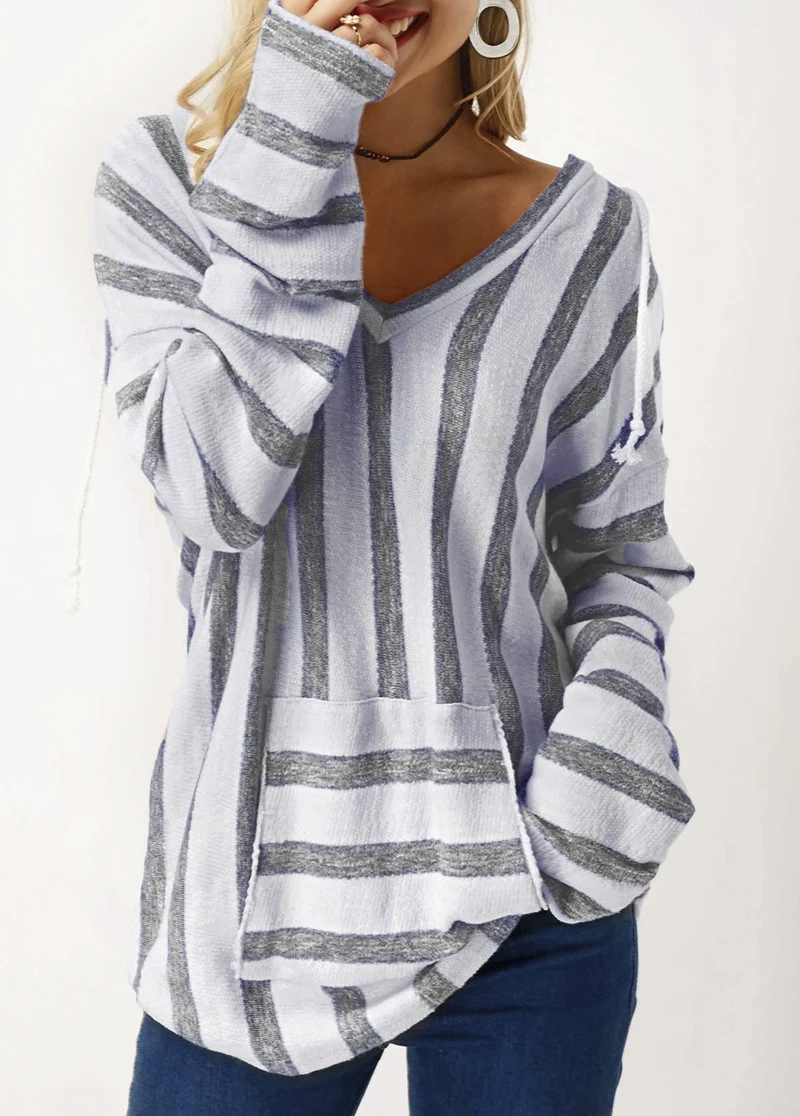 2019 модная Женская Полосатая Повседневная Весенняя футболка с карманами и