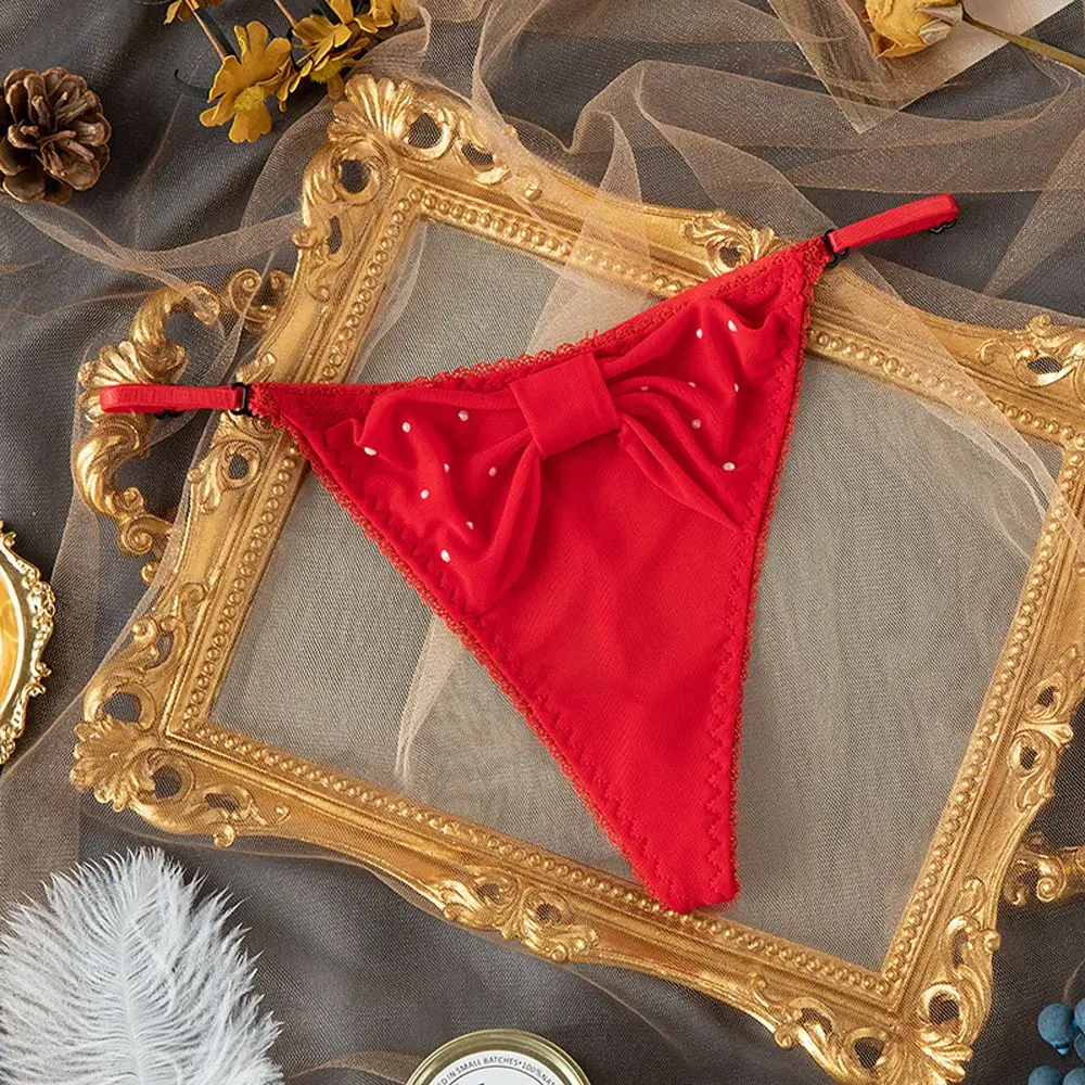 

Women Thin Belt Thong Sexy Front Rhinestone Big Bow Soft Lace Underwear Female Transparent Mesh G-String Seamless Briefs