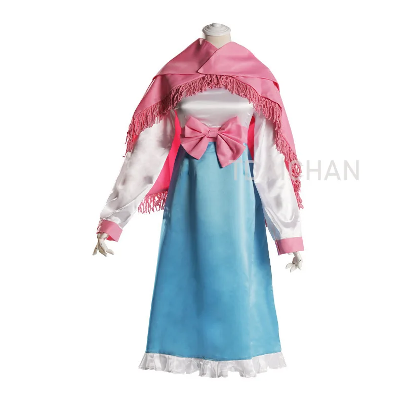 

New Steins Gate Anime Cosplay Costume Shiina Mayuri Uniform Long Blue Dresses Pink Shawl Cartoon Cloth Halloween Carnival Party