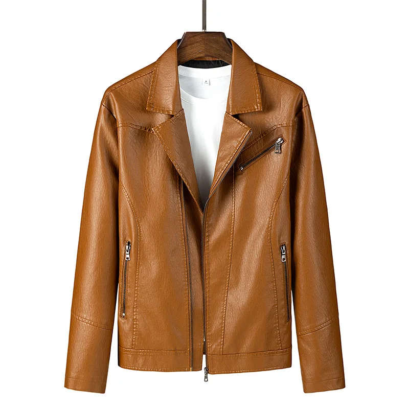 

2022 Men's Autumn New Polo Collar PU Leather Jacket Youth Zipper Casual Leather Jacket