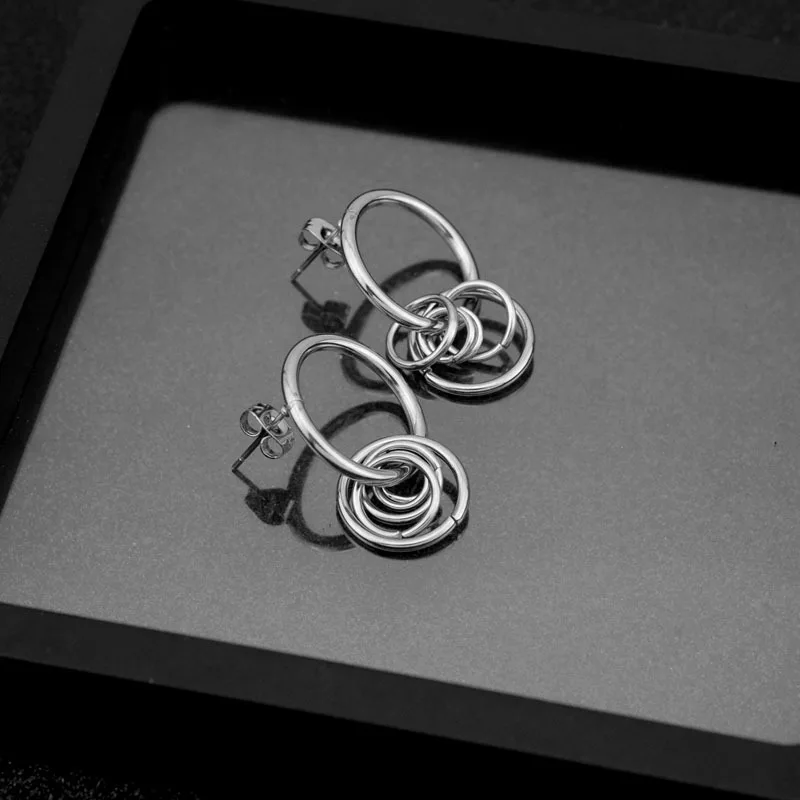 

Multi-Ring Earrings Simple Atmosphere Stainless Steel Earrings Fashion Street Earrings Wholesale Jewelry Kpop Earrings