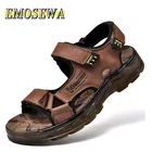 Мужские сандалии из натуральной кожи, легкие, Нескользящие, Пляжная Уличная обувь на липучке, весна-лето