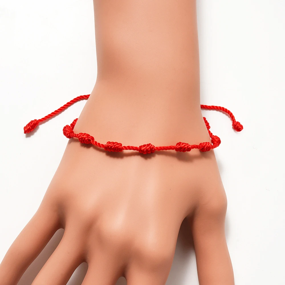 

2Pcs 7 Knots Red String Bracelets Protection Good Luck Amulet for Success Prosperity Handmade Rope Bracelets Lucky Charm Bangles