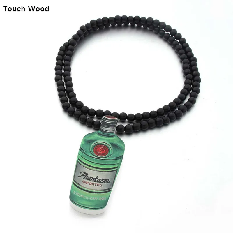 

Wooden bead bottle pendant necklace hip hop jewelry
