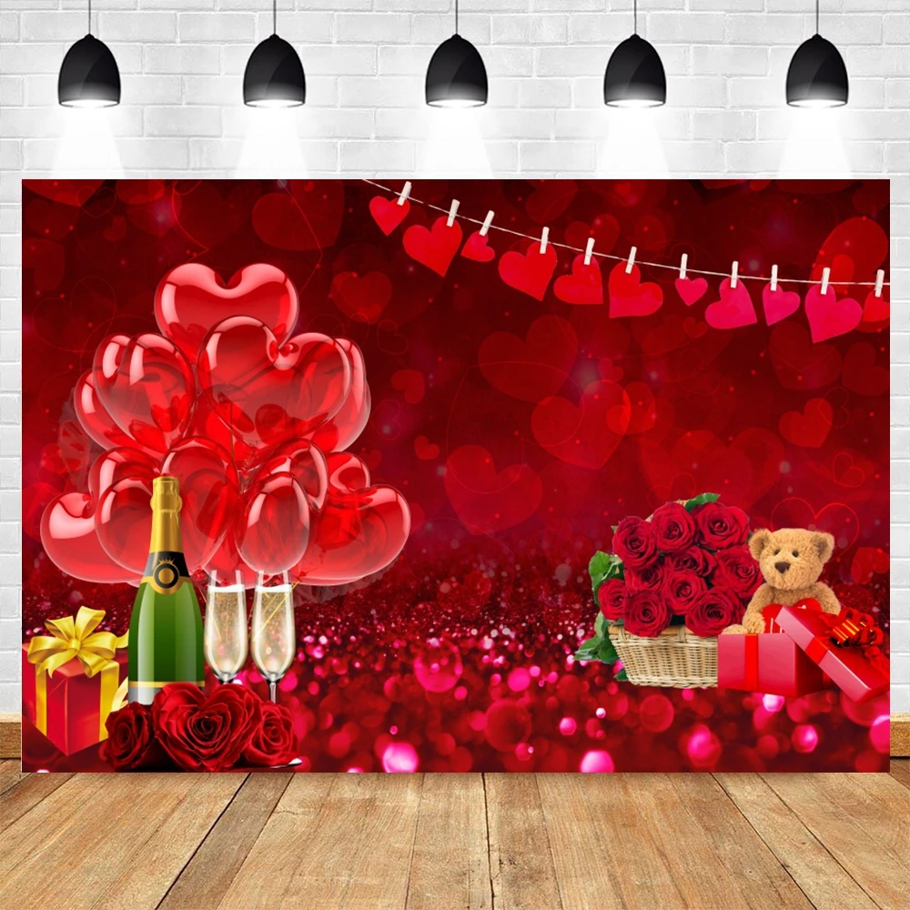 

Фон для студийной фотосъемки с изображением Дня Святого Валентина красных сердец воздушных шаров любви вечеринки свадьбы невесты душа