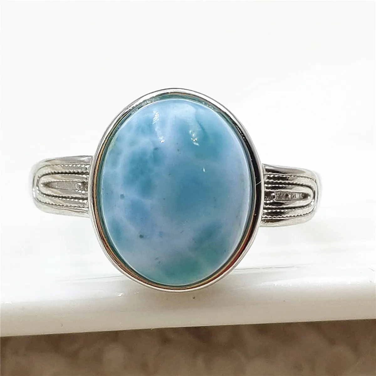 Натуральное синее регулируемое кольцо Larimar 12x10 мм драгоценный камень от Dominia