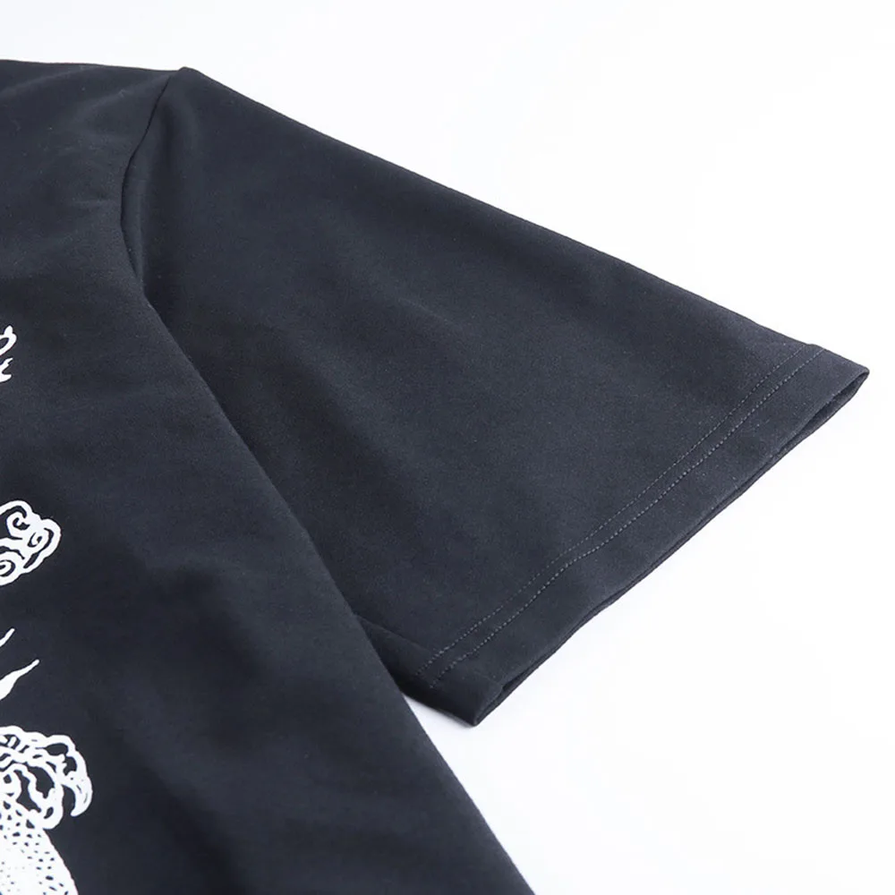 

2021 Summer Fashion New Dragon Print Summer Women's T-Shirt Western Style High Street Black Loose Casual Designer Lapel