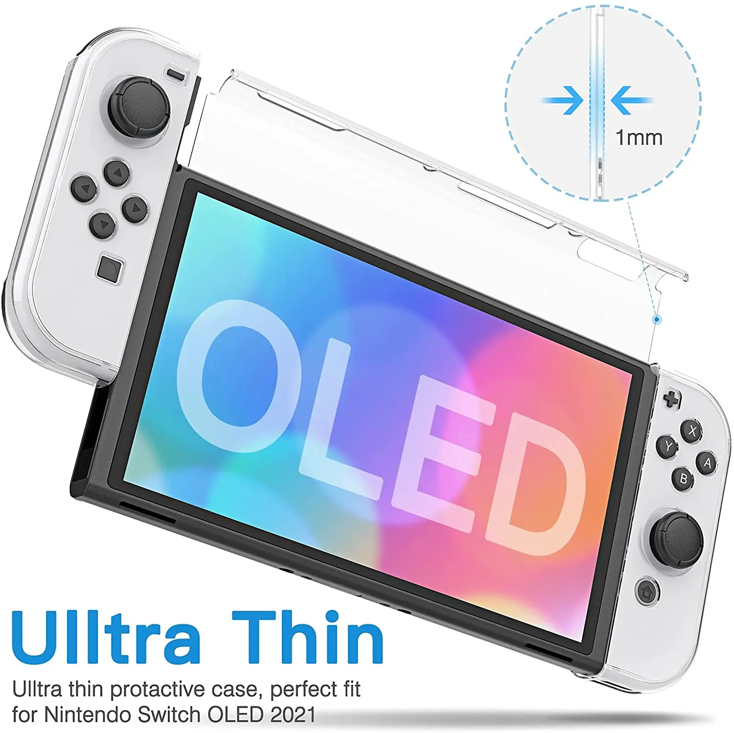 Прозрачный защитный чехол HEYSTOP совместимый с Nintendo Switch OLED модель 2021 PC для Joy-Con |