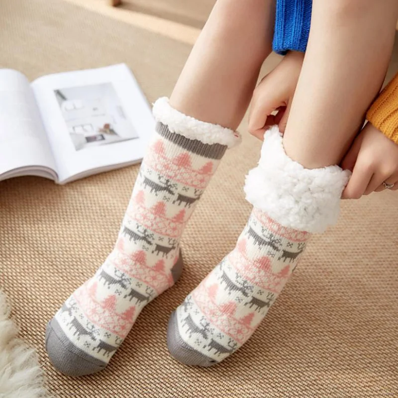 

Thicken Plus Cotton Winter Socks Women Sleep Warm Non-Slip Stocking Cute Xmas Gift Kawaii Home Floor Room Sock Christmas Socks