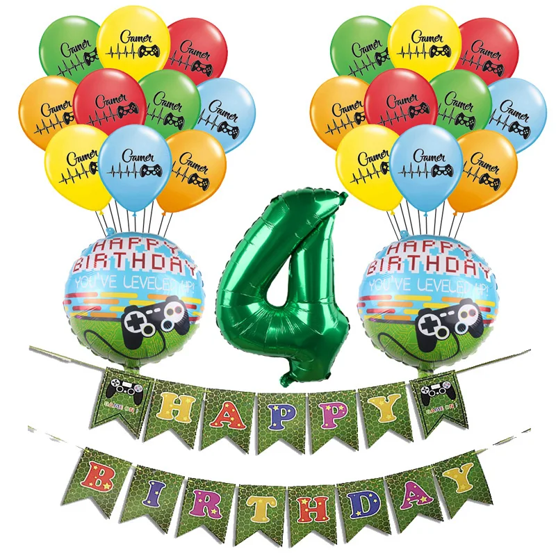 1Set 4 1 Набор игровой ручки контроллер Латексные Шары Баннер овсянка с днем рождения флажки для украшения овсянки Игрушки для мальчиков детские шары - Color: 1Set 4