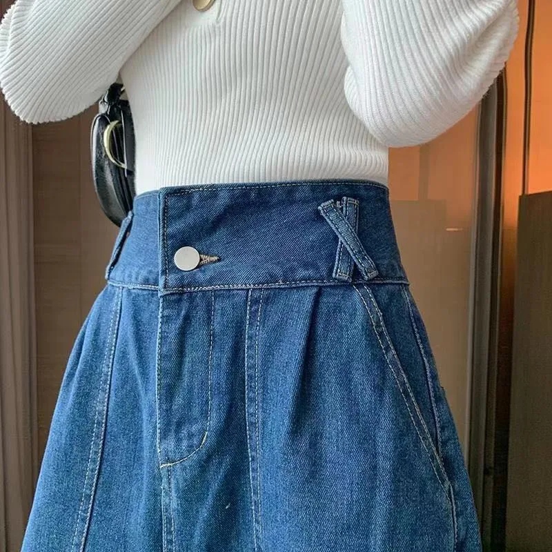 

Женские джинсы с высокой талией, широкие брюки из денима, винтажные качественные модные прямые брюки в стиле Харадзюку, универсальные длинн...