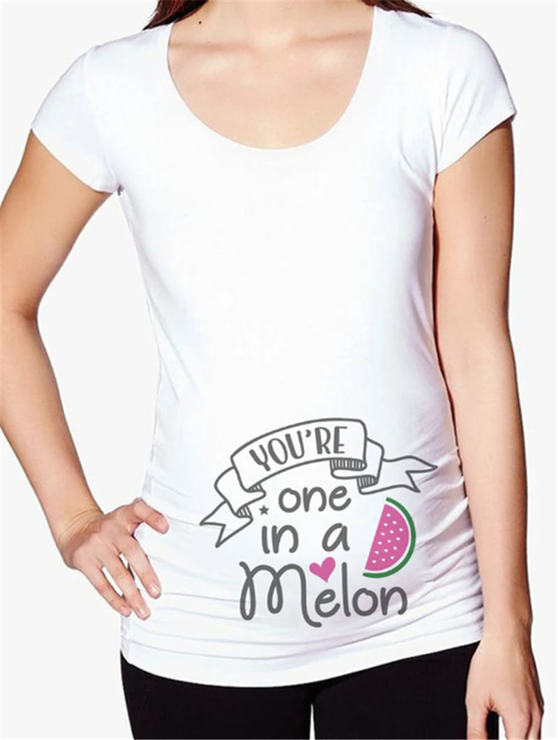 

One In A Melong Funny Print Women Pregnancy Announcement Shirt Maternity Short Sleeve Tshirts Pregnant T Shirt New Mom Clothes