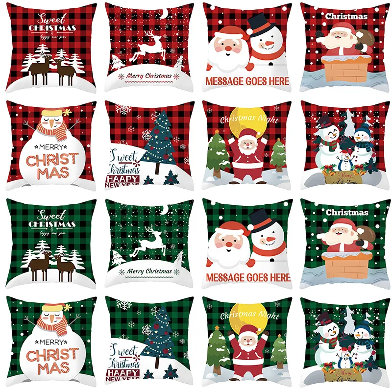 

Christmas Cushion Cover 18x18 Inch Red Merry Christmas Printed Farmhouse Decorative Buffalo Check Pillowcase Home Decor