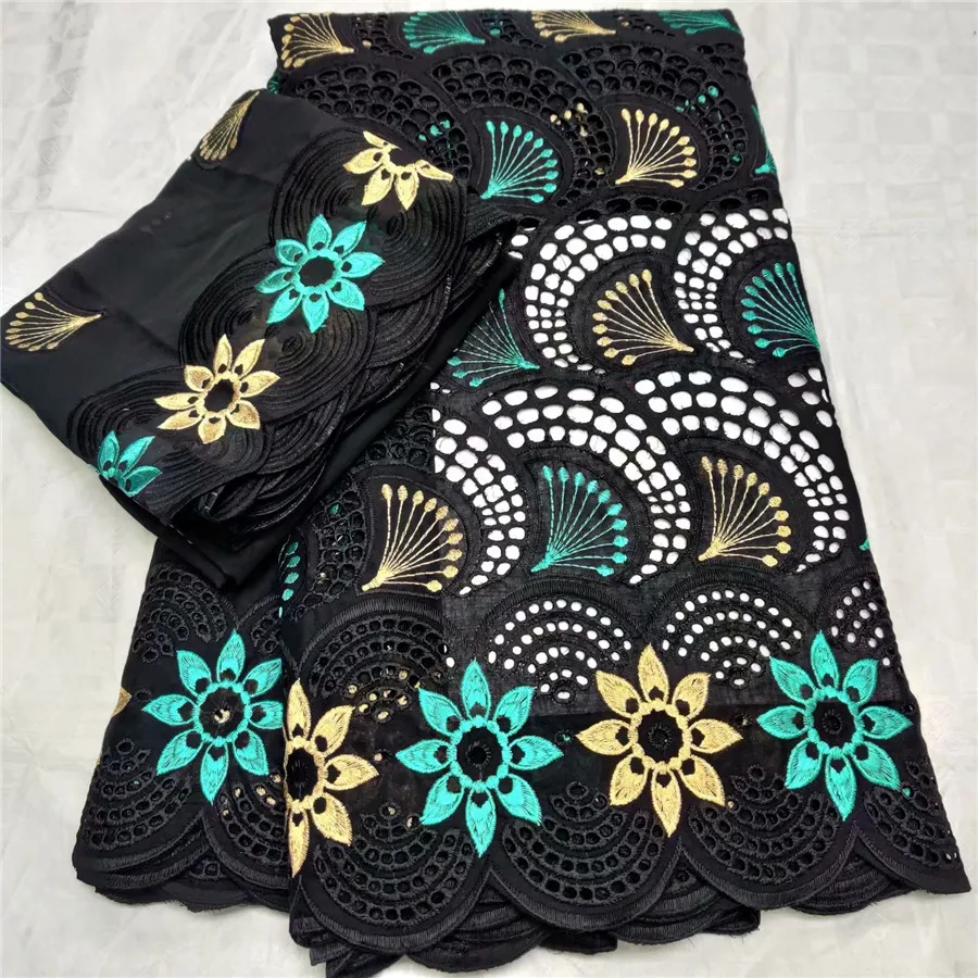 

Charming Party Set 5Y African Embrioidery Cotton Lace Fabric And 2Y Swiss Voile Lace Fabric For Sewing OCV45