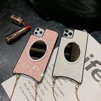 fashion hanging chain flash diamond phone case for iphone 11 pro max x xs xr se 2020 7 8 plus mirror bracket pc hard back cover