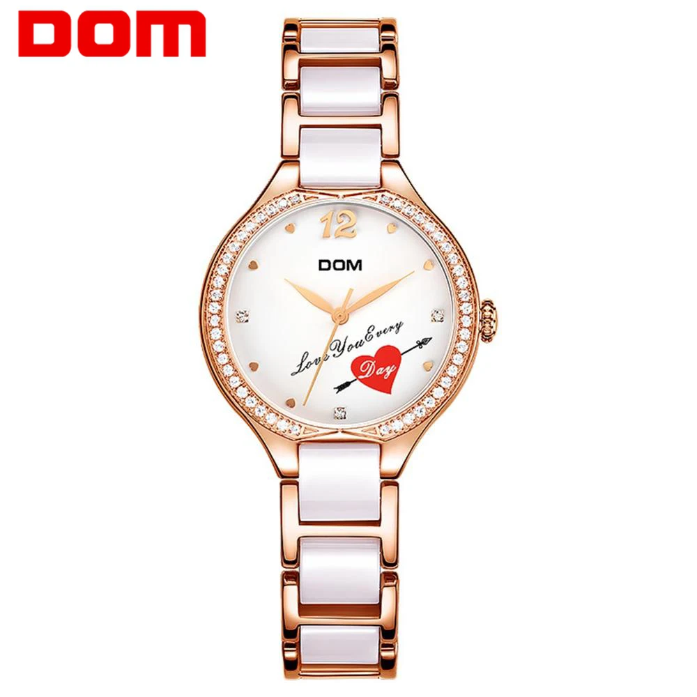 

DOM Fashion Women Watches Ladies Top Brand Luxury Ceramic Bracelet Rhinestone Sport Quartz Watch Women Waterproof Watch Relogio