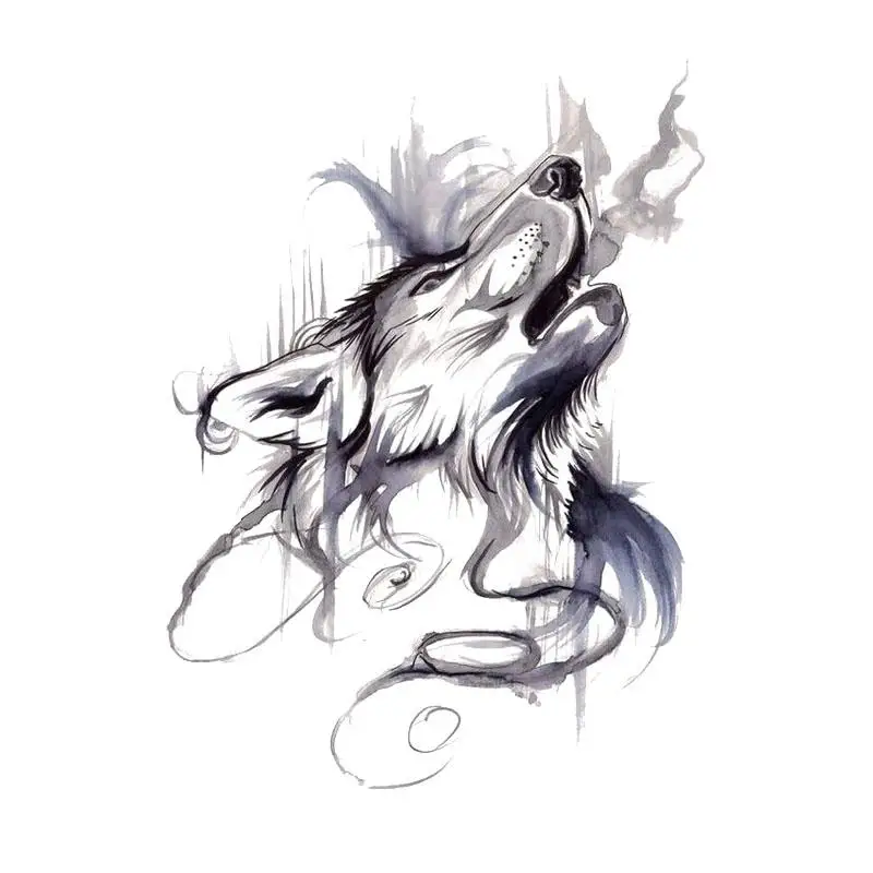 

Small Town 10CM*13.4CM Ink Painting Howling Wolf Head PVC Motorcycle Car Sticker 11-00461